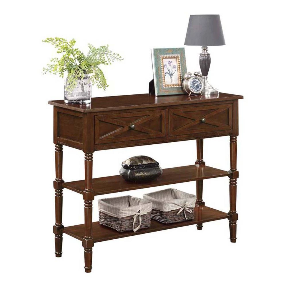Country Oxford 38 in. Espresso Standard Rectangle Wood Console Table with 2-Drawers and Shelves by Convenience Concepts 4 Country Oxford 38 in. Espresso Standard Rectangle Wood Console Table with 2-Drawers and Shelves by Convenience Concepts - Image 2