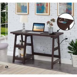 Designs2Go 47 in. Rectangular Espresso MDF Writing Desk with Charging Station by Convenience Concepts -Cheap Convenience Concepts Store espresso convenience concepts writing desks r7 126 31 1000