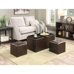 Designs4Comfort Sheridan Espresso Faux Leather Storage Bench with Reversible Tray and 2 Side Ottomans by Convenience Concepts -Cheap Convenience Concepts Store espresso faux leather convenience concepts ottomans r8 100 31 1000