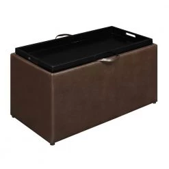 Designs4Comfort Sheridan Espresso Faux Leather Storage Bench with Reversible Tray and 2 Side Ottomans by Convenience Concepts -Cheap Convenience Concepts Store espresso faux leather convenience concepts ottomans r8 100 44 1000