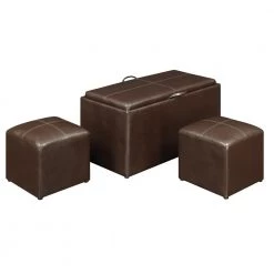 Designs4Comfort Sheridan Espresso Faux Leather Storage Bench with Reversible Tray and 2 Side Ottomans by Convenience Concepts
