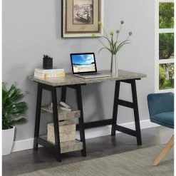 Designs2Go 47 in. W Rectangular Faux Birch and Black Wood Writing Desk with Trestle by Convenience Concepts -Cheap Convenience Concepts Store faux birch black convenience concepts writing desks r7 150 31 1000