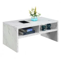 Northfield Admiral 40 in. L x 18 in. H White Faux Marble Rectangular Wood Coffee Table with Shelves by Convenience Concepts -Cheap Convenience Concepts Store faux white marble convenience concepts coffee tables r4 0567 c3 1000