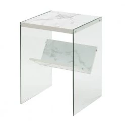 SoHo Faux White Marble and Glass End Table by Convenience Concepts