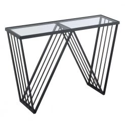 Venus 42 in. Antique Black Rectangle Glass Top Console Table by Convenience Concepts