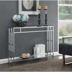 Town Square 42 in. Chrome/Clear Standard Rectangle Glass Console Table by Convenience Concepts 17 Town Square 42 in. Chrome/Clear Standard Rectangle Glass Console Table by Convenience Concepts -Cheap Convenience Concepts Store glass chrome convenience concepts console tables s14 106 44 1000
