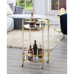 Glass/Gold Royal Crest Bar Round Cart with 2-Tiers by Convenience Concepts -Cheap Convenience Concepts Store glass gold convenience concepts bar carts s14 137 31 1000