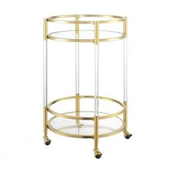 Glass/Gold Royal Crest Bar Round Cart with 2-Tiers by Convenience Concepts