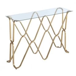 Neptune 42 in. Glass/Gold Standard Height Rectangular Glass Top Console Table with Metal Frame by Convenience Concepts