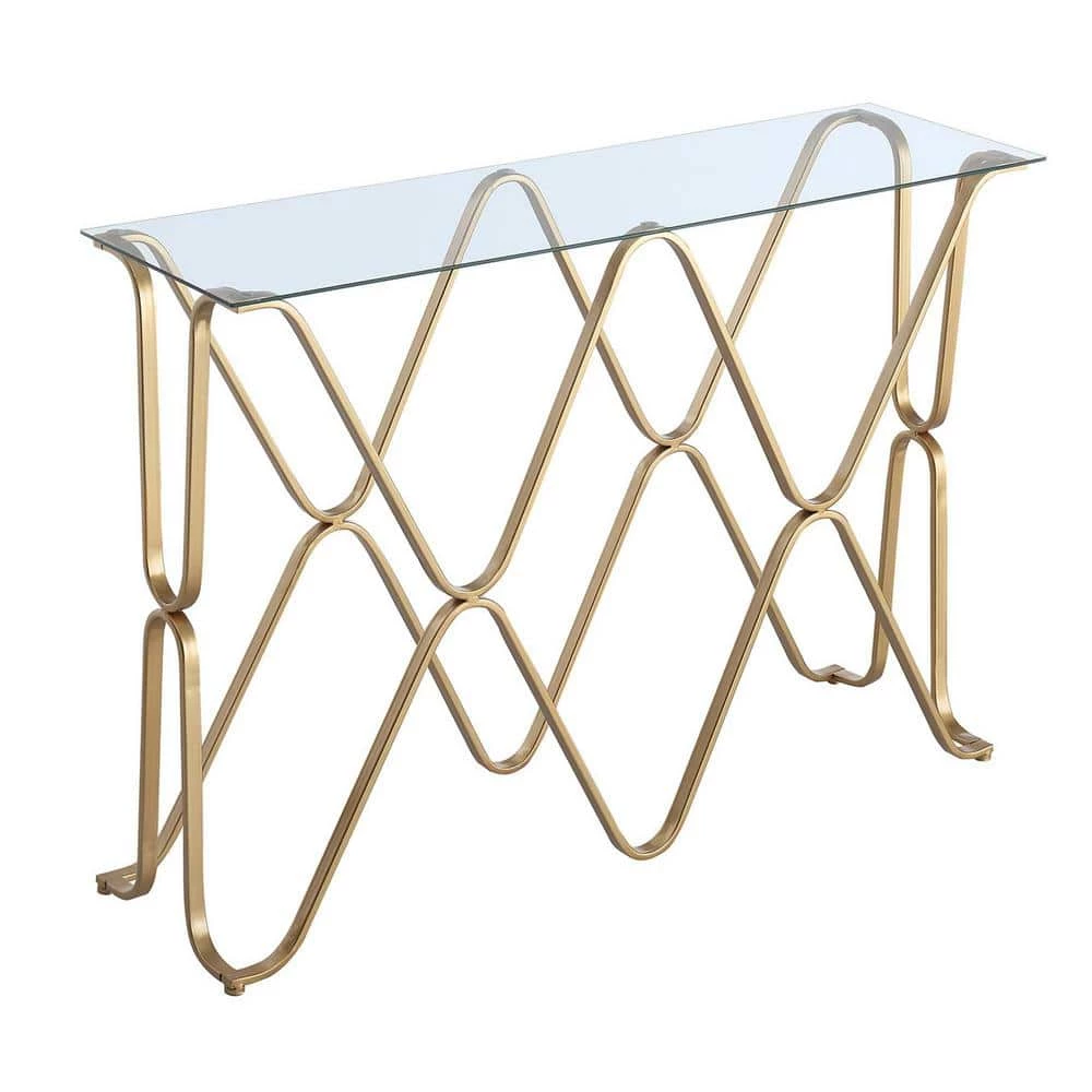 Neptune 42 in. Glass/Gold Standard Height Rectangular Glass Top Console Table with Metal Frame by Convenience Concepts 3 Neptune 42 in. Glass/Gold Standard Height Rectangular Glass Top Console Table with Metal Frame by Convenience Concepts
