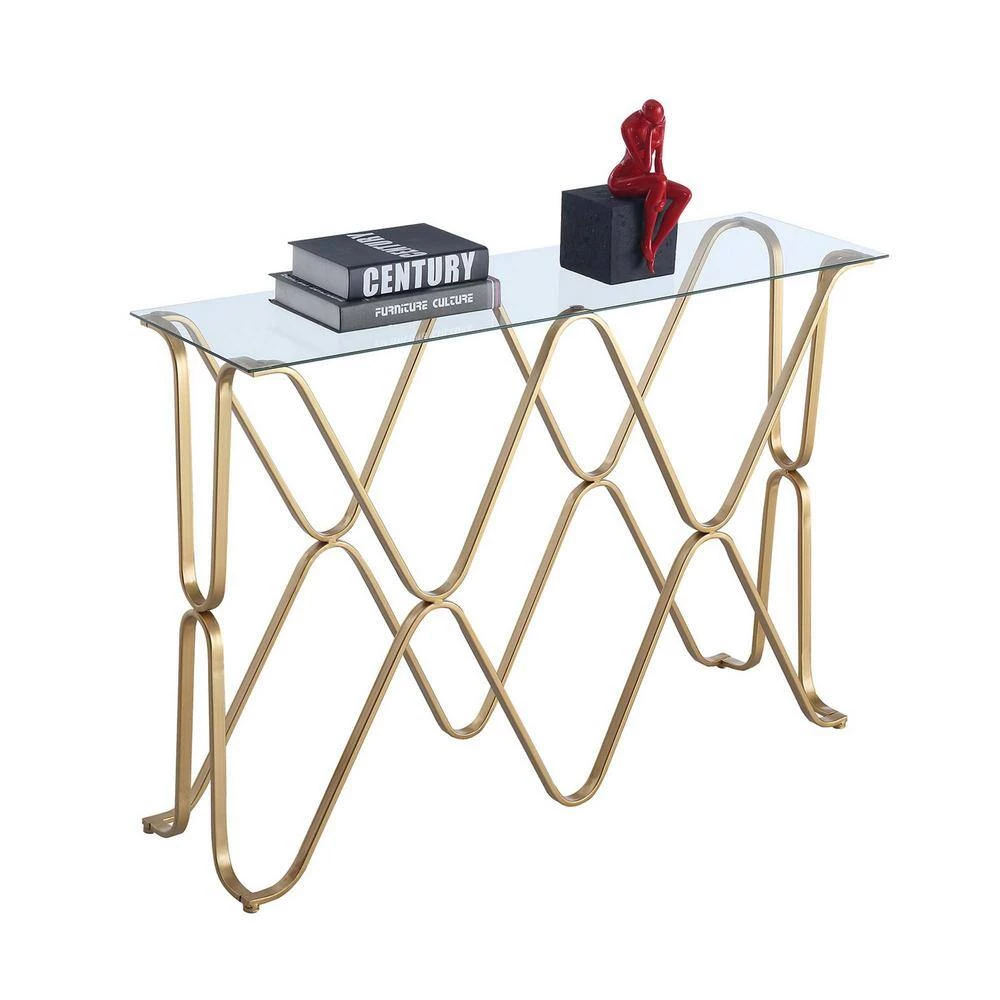 Neptune 42 in. Glass/Gold Standard Height Rectangular Glass Top Console Table with Metal Frame by Convenience Concepts 4 Neptune 42 in. Glass/Gold Standard Height Rectangular Glass Top Console Table with Metal Frame by Convenience Concepts - Image 2