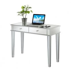 Gold Coast 42 in. L x 30 in. H Mirror and Silver Rectangular Class Top Console Table with 2-Drawers by Convenience Concepts -Cheap Convenience Concepts Store glass silver convenience concepts console tables u12 272 1f 1000