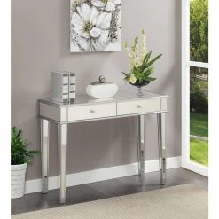 Gold Coast 42 in. L x 30 in. H Mirror and Silver Rectangular Class Top Console Table with 2-Drawers by Convenience Concepts -Cheap Convenience Concepts Store glass silver convenience concepts console tables u12 272 31 1000