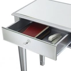 Gold Coast 42 in. L x 30 in. H Mirror and Silver Rectangular Class Top Console Table with 2-Drawers by Convenience Concepts -Cheap Convenience Concepts Store glass silver convenience concepts console tables u12 272 4f 1000