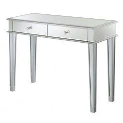 Gold Coast 42 in. L x 30 in. H Mirror and Silver Rectangular Class Top Console Table with 2-Drawers by Convenience Concepts