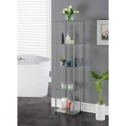 Designs2Go Classic 61.25 in. Glass/Stainless 5-Shelf Accent Bookcase by Convenience Concepts -Cheap Convenience Concepts Store glass stainless convenience concepts bookcases bookshelves r2 235 31 1000