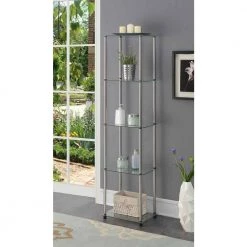 Designs2Go Classic 61.25 in. Glass/Stainless 5-Shelf Accent Bookcase by Convenience Concepts -Cheap Convenience Concepts Store glass stainless convenience concepts bookcases bookshelves r2 235 4f 1000