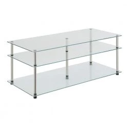 Designs2Go 40 in. Glass/Stainless Standard Rectangular Glass Top Coffee Table with 3 Tiers by Convenience Concepts