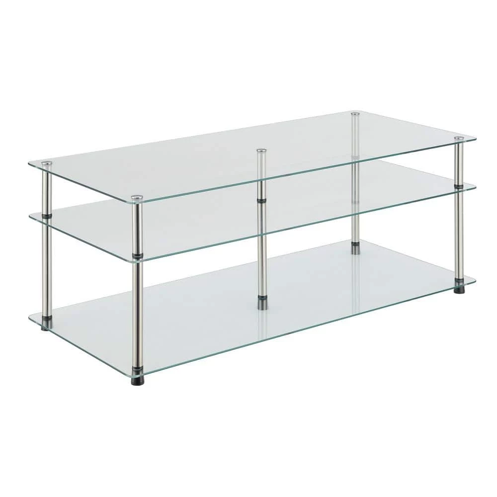 Designs2Go 40 in. Glass/Stainless Standard Rectangular Glass Top Coffee Table with 3 Tiers by Convenience Concepts 3 Designs2Go 40 in. Glass/Stainless Standard Rectangular Glass Top Coffee Table with 3 Tiers by Convenience Concepts