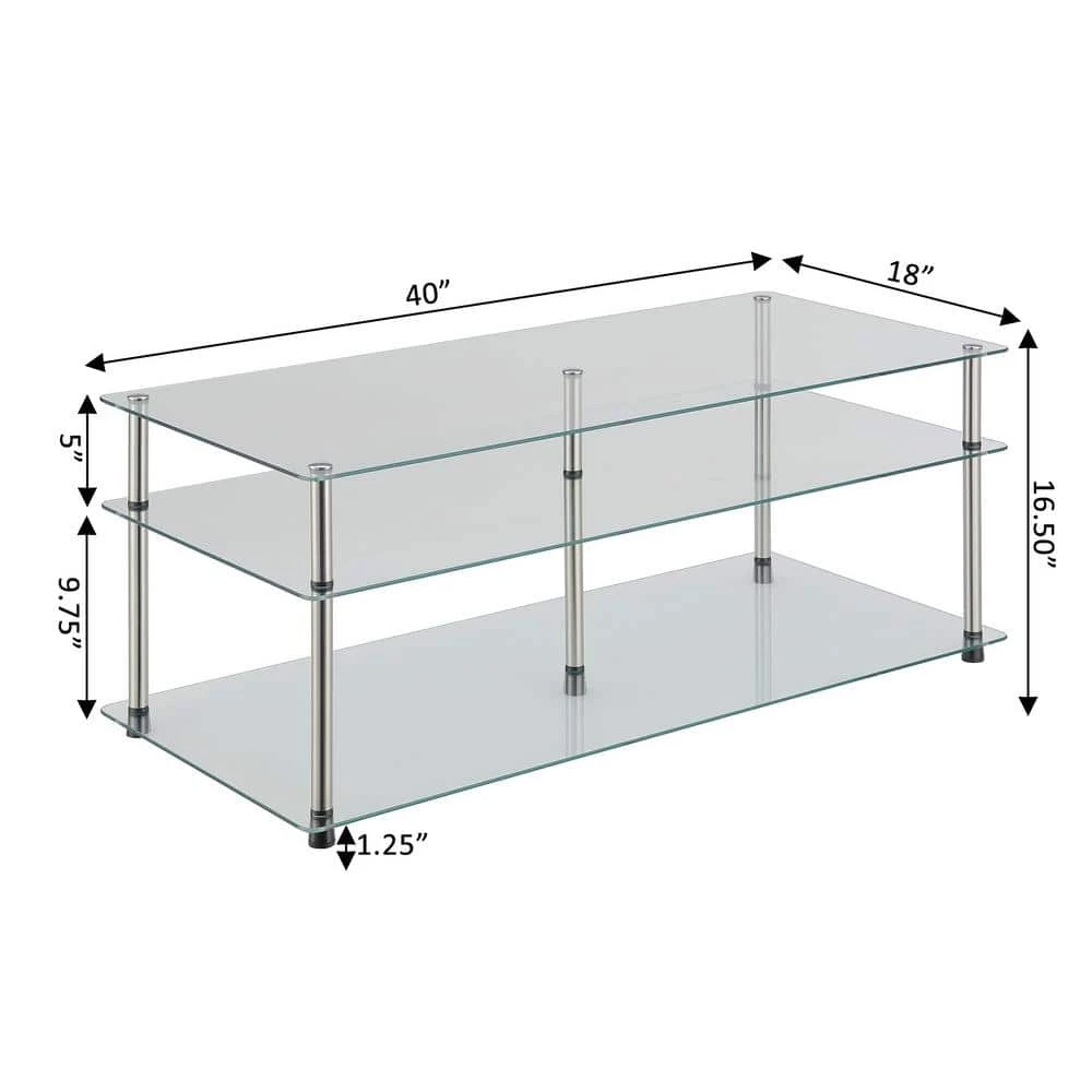 Designs2Go 40 in. Glass/Stainless Standard Rectangular Glass Top Coffee Table with 3 Tiers by Convenience Concepts 5 Designs2Go 40 in. Glass/Stainless Standard Rectangular Glass Top Coffee Table with 3 Tiers by Convenience Concepts - Image 3