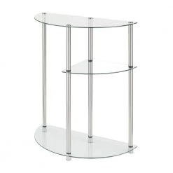 Designs2Go Classics 23 in. Glass/Stainless Standard Half-Round Glass Top Entryway Table with Display Tiers by Convenience Concepts