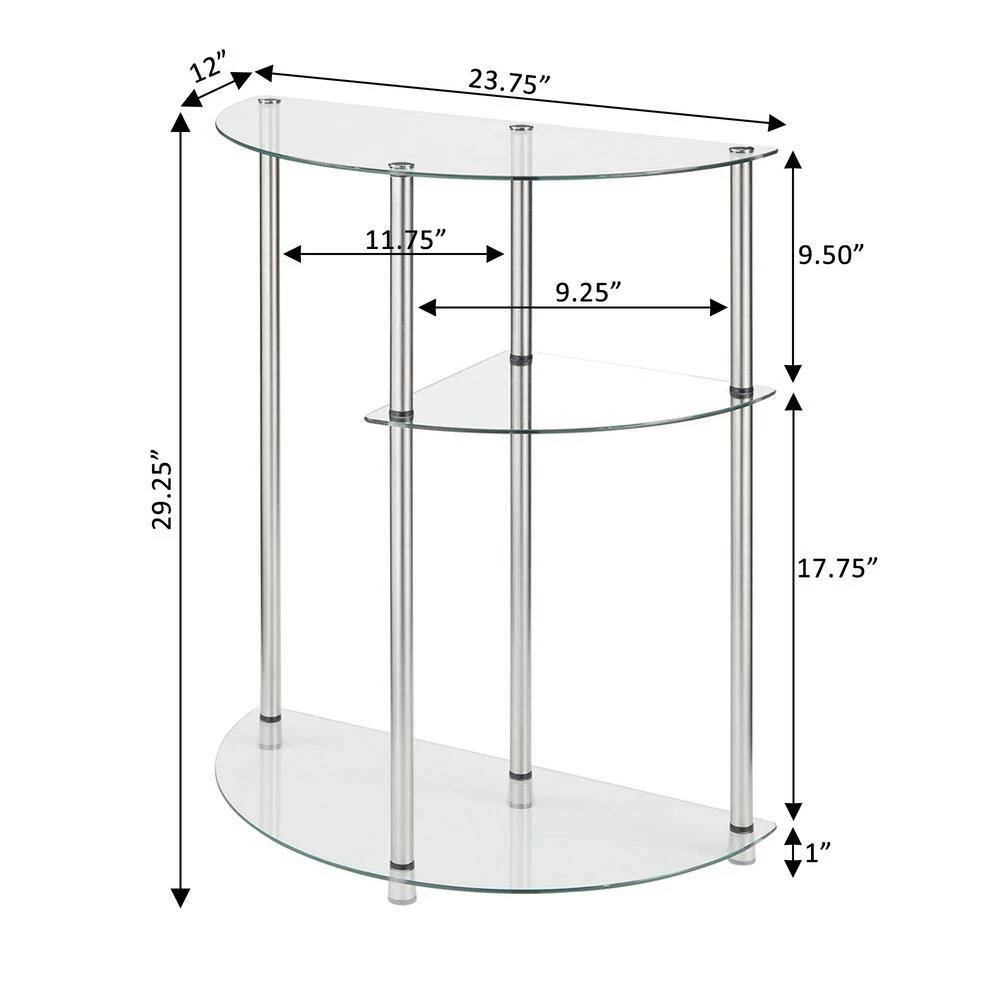 Designs2Go Classics 23 in. Glass/Stainless Standard Half-Round Glass Top Entryway Table with Display Tiers by Convenience Concepts 5 Designs2Go Classics 23 in. Glass/Stainless Standard Half-Round Glass Top Entryway Table with Display Tiers by Convenience Concepts - Image 3