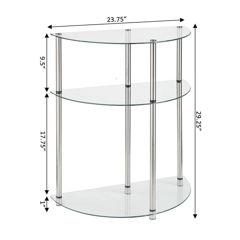 Designs2Go Classic 23 in. Glass/Stainless Standard Half-Circle Glass Entryway Table with 3 Tiers by Convenience Concepts 5 Designs2Go Classic 23 in. Glass/Stainless Standard Half-Circle Glass Entryway Table with 3 Tiers by Convenience Concepts - Image 3