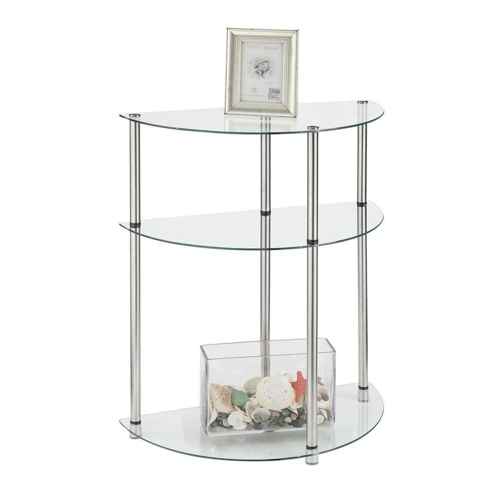 Designs2Go Classic 23 in. Glass/Stainless Standard Half-Circle Glass Entryway Table with 3 Tiers by Convenience Concepts 4 Designs2Go Classic 23 in. Glass/Stainless Standard Half-Circle Glass Entryway Table with 3 Tiers by Convenience Concepts - Image 2