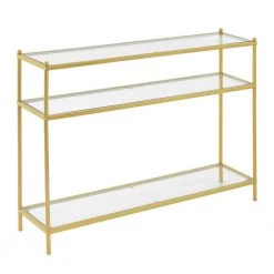 Royal Crest 42 in. Gold Standard Height Rectangular Glass Top Console Table with 3-Tiers by Convenience Concepts