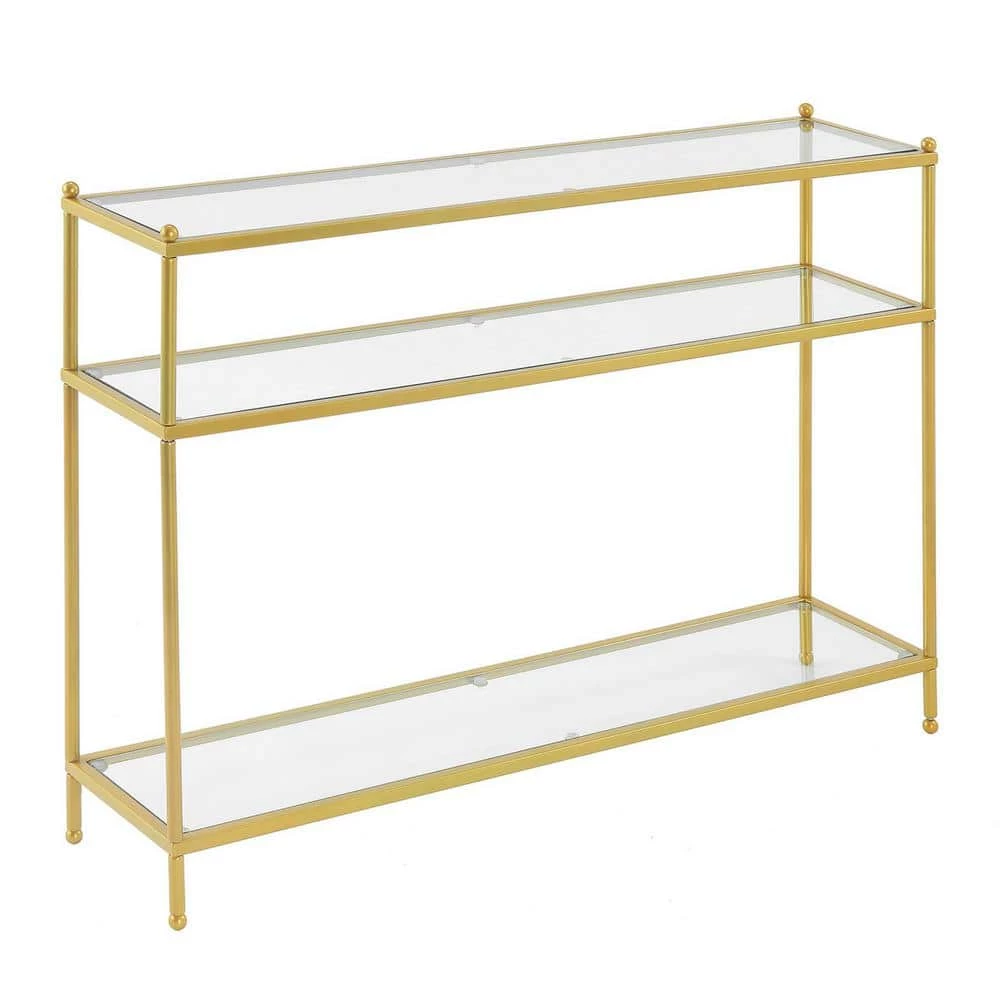Royal Crest 42 in. Gold Standard Height Rectangular Glass Top Console Table with 3-Tiers by Convenience Concepts 3 Royal Crest 42 in. Gold Standard Height Rectangular Glass Top Console Table with 3-Tiers by Convenience Concepts
