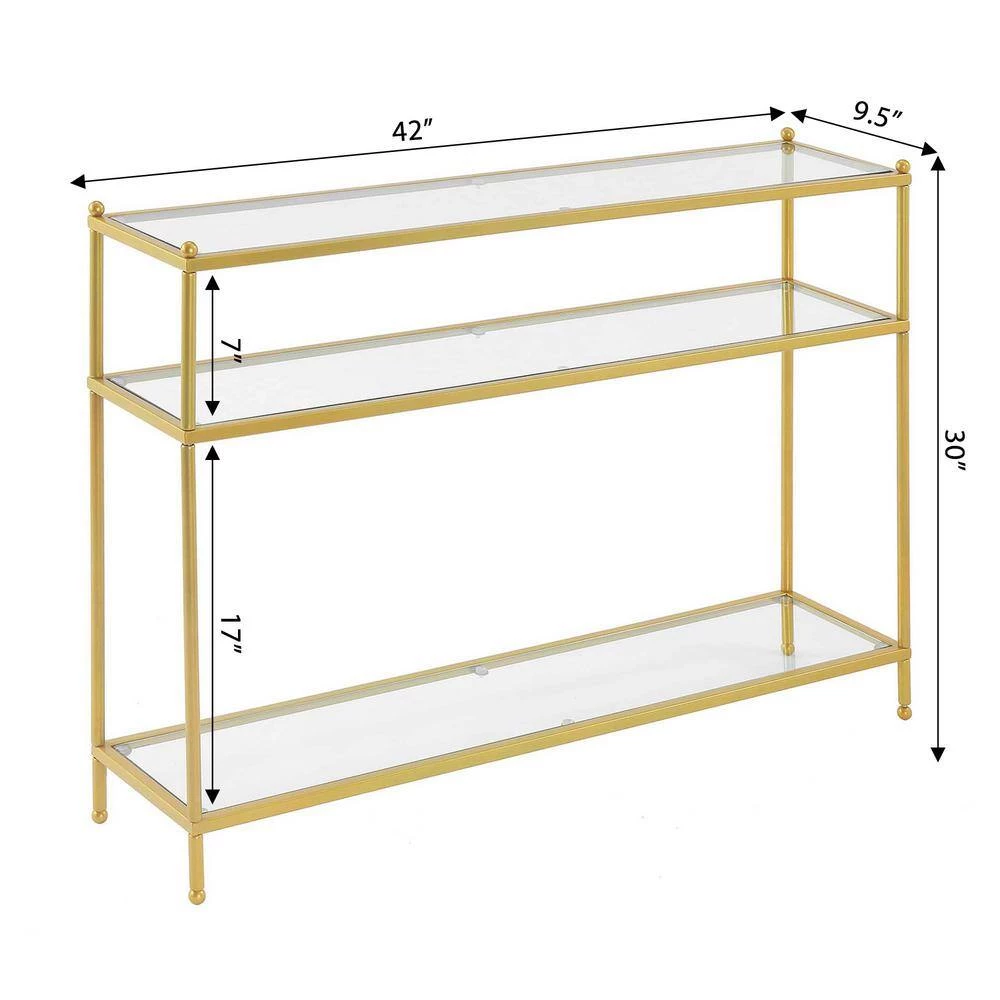 Royal Crest 42 in. Gold Standard Height Rectangular Glass Top Console Table with 3-Tiers by Convenience Concepts 5 Royal Crest 42 in. Gold Standard Height Rectangular Glass Top Console Table with 3-Tiers by Convenience Concepts - Image 3