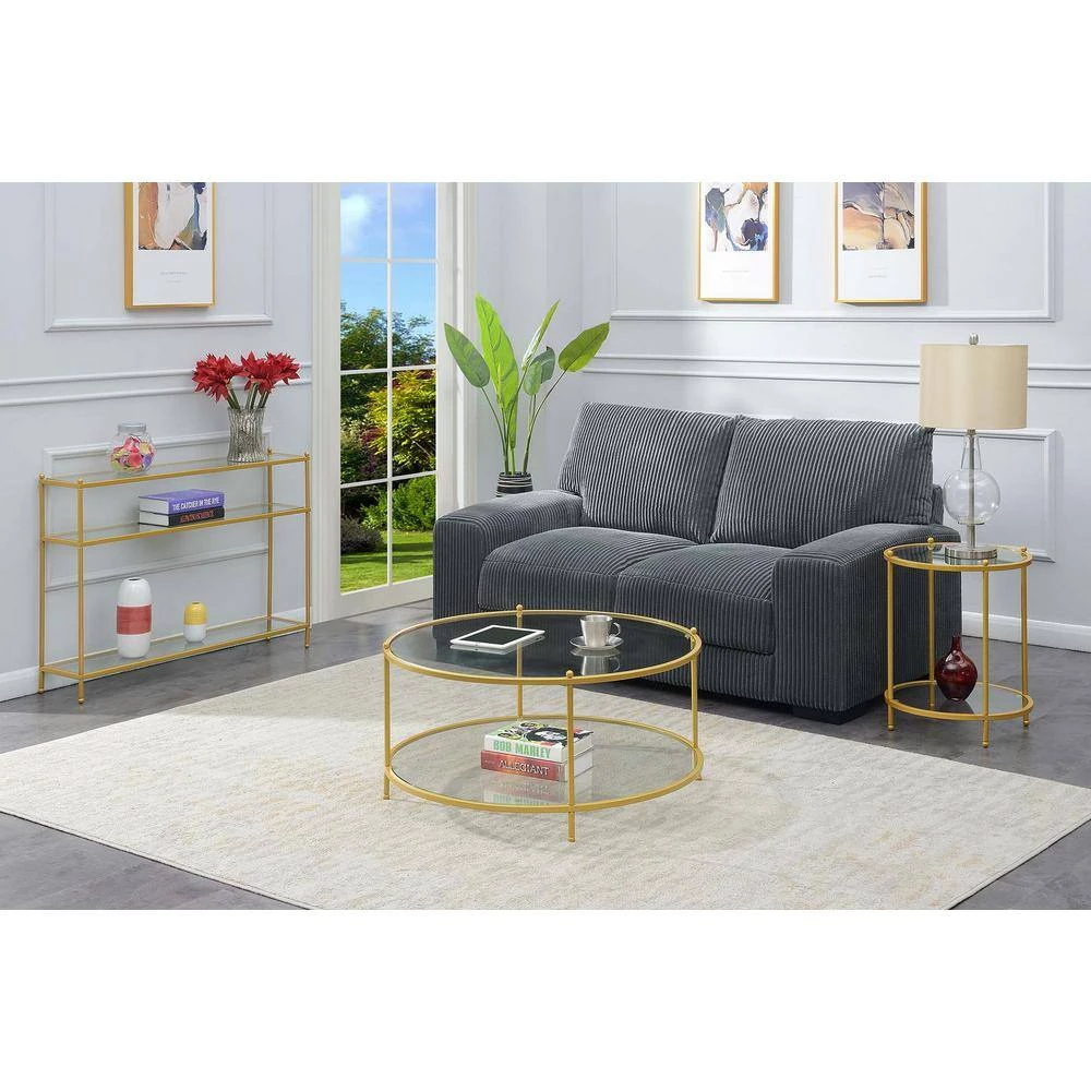 Royal Crest 42 in. Gold Standard Height Rectangular Glass Top Console Table with 3-Tiers by Convenience Concepts 6 Royal Crest 42 in. Gold Standard Height Rectangular Glass Top Console Table with 3-Tiers by Convenience Concepts - Image 4