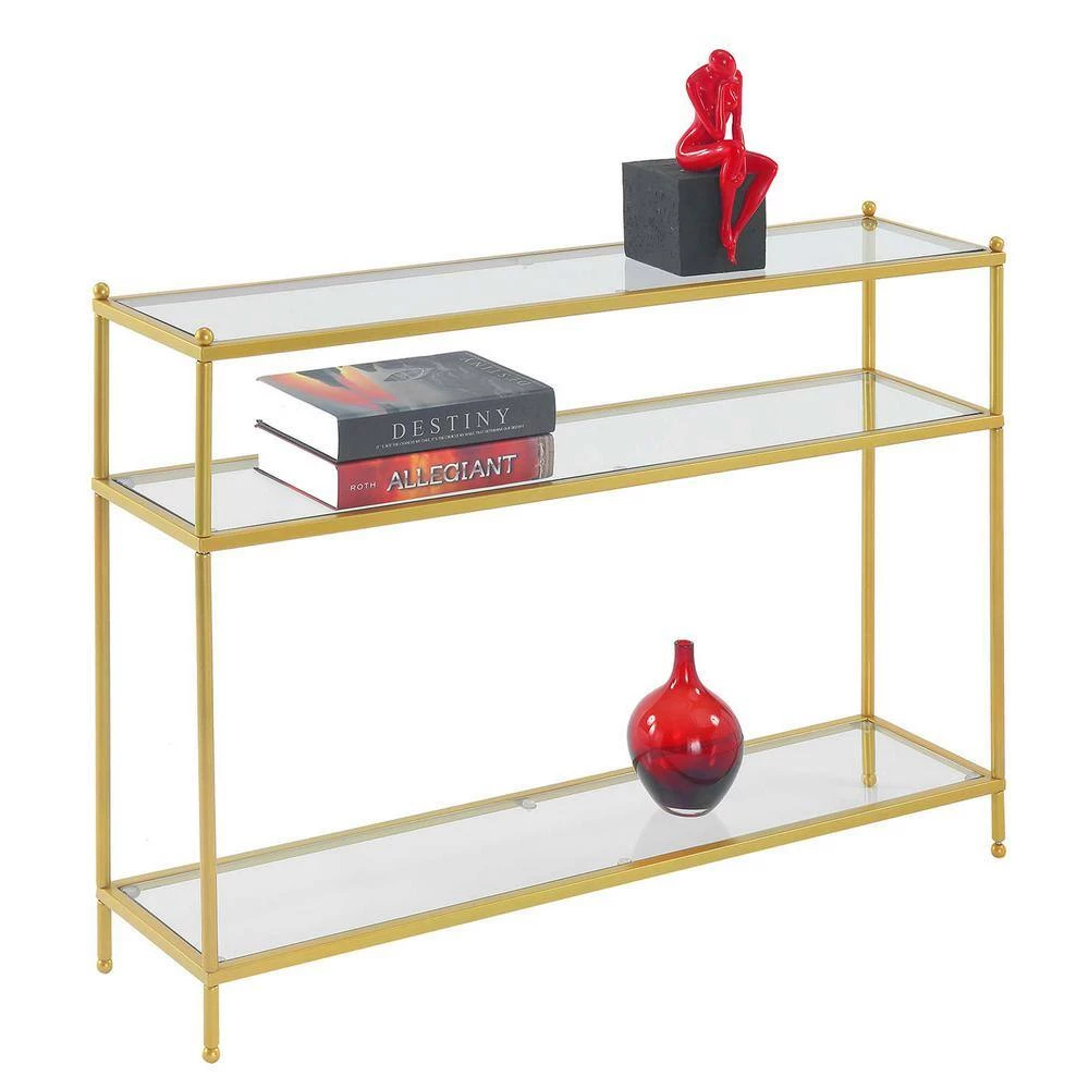 Royal Crest 42 in. Gold Standard Height Rectangular Glass Top Console Table with 3-Tiers by Convenience Concepts 4 Royal Crest 42 in. Gold Standard Height Rectangular Glass Top Console Table with 3-Tiers by Convenience Concepts - Image 2