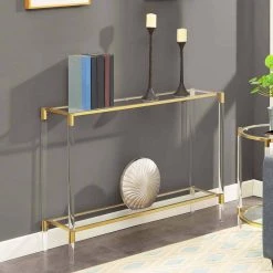Royal Crest 44.25 in. Gold Standard Height Rectangular Glass Top Console Table with Glass Top by Convenience Concepts -Cheap Convenience Concepts Store gold convenience concepts console tables s14 139 31 1000