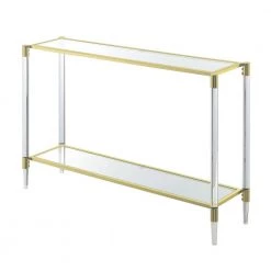 Royal Crest 44.25 in. Gold Standard Height Rectangular Glass Top Console Table with Glass Top by Convenience Concepts