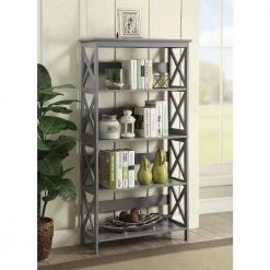 Oxford 60 in. Gray MDF 5-Shelf Standard Bookcase with Open Back by Convenience Concepts -Cheap Convenience Concepts Store gray convenience concepts bookcases bookshelves s20 226 31 1000