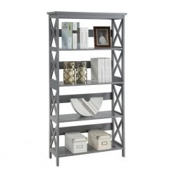 Oxford 60 in. Gray MDF 5-Shelf Standard Bookcase with Open Back by Convenience Concepts -Cheap Convenience Concepts Store gray convenience concepts bookcases bookshelves s20 226 4f 1000