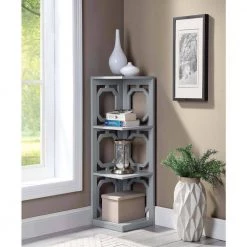 38.5 in. Gray Wood 4-shelf Corner Bookcase with Open Storage by Convenience Concepts -Cheap Convenience Concepts Store gray convenience concepts bookcases bookshelves s20 357 31 1000