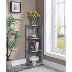 38.5 in. Gray Wood 4-shelf Corner Bookcase with Open Storage by Convenience Concepts -Cheap Convenience Concepts Store gray convenience concepts bookcases bookshelves s20 357 4f 1000