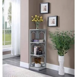 38.5 in. Gray Wood 4-shelf Corner Bookcase with Open Storage by Convenience Concepts -Cheap Convenience Concepts Store gray convenience concepts bookcases bookshelves s20 357 d4 1000