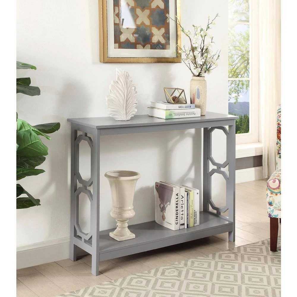 Omega 40 in. Gray Standard Rectangle Wood Console Table with Shelves by Convenience Concepts 6 Omega 40 in. Gray Standard Rectangle Wood Console Table with Shelves by Convenience Concepts - Image 4