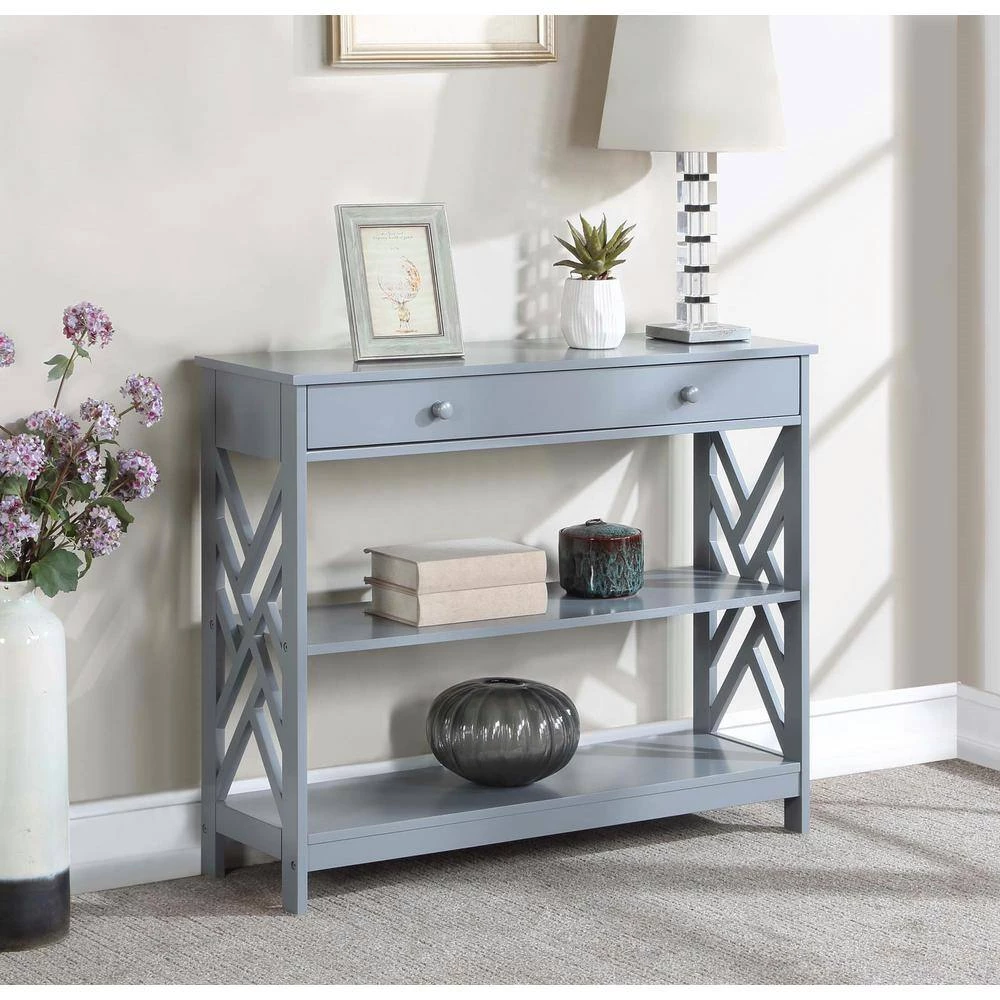 Titan 39.5 in. Gray 31.5 in. Rectangle Wood Console Table with Drawer & Shelves by Convenience Concepts 9 Titan 39.5 in. Gray 31.5 in. Rectangle Wood Console Table with Drawer & Shelves by Convenience Concepts - Image 7