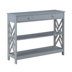 Titan 39.5 in. Gray 31.5 in. Rectangle Wood Console Table with Drawer & Shelves by Convenience Concepts