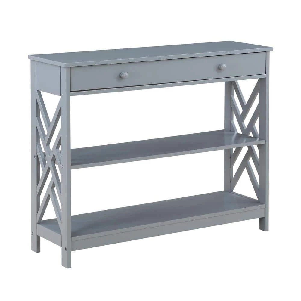Titan 39.5 in. Gray 31.5 in. Rectangle Wood Console Table with Drawer & Shelves by Convenience Concepts 3 Titan 39.5 in. Gray 31.5 in. Rectangle Wood Console Table with Drawer & Shelves by Convenience Concepts