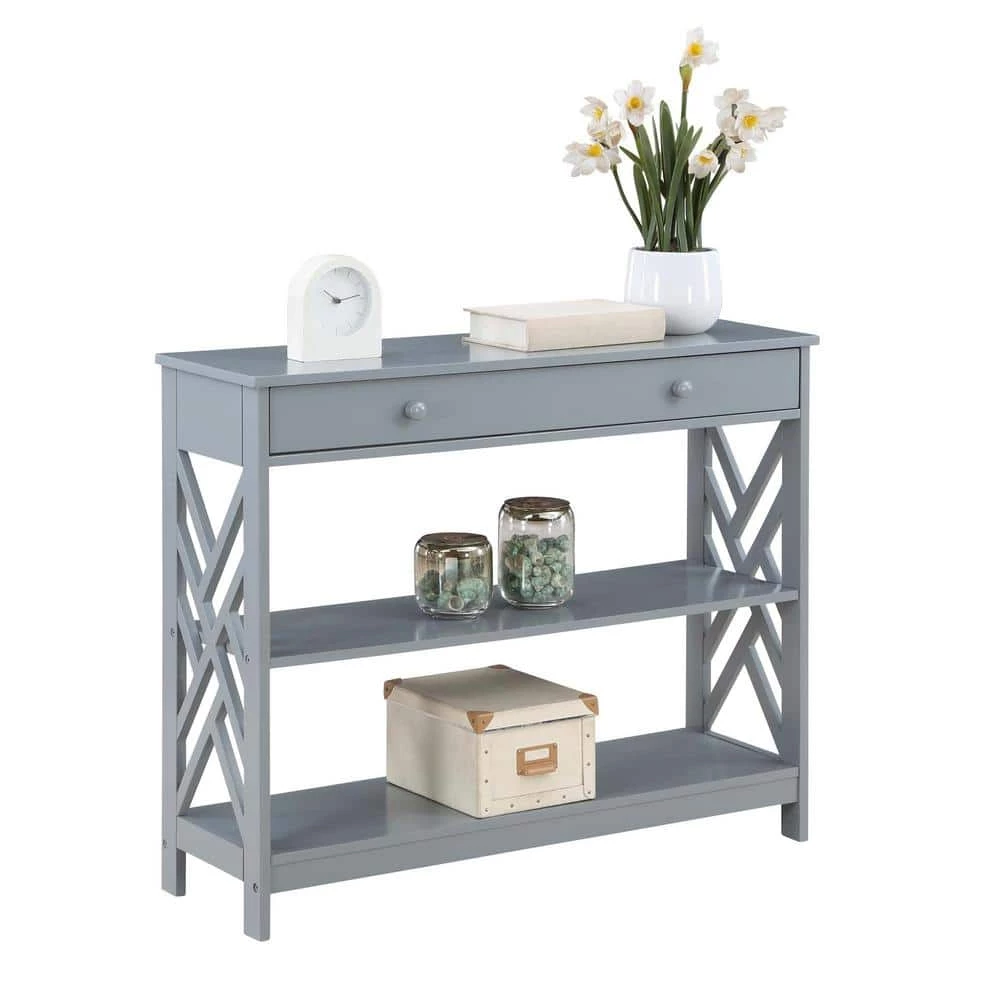 Titan 39.5 in. Gray 31.5 in. Rectangle Wood Console Table with Drawer & Shelves by Convenience Concepts 4 Titan 39.5 in. Gray 31.5 in. Rectangle Wood Console Table with Drawer & Shelves by Convenience Concepts - Image 2