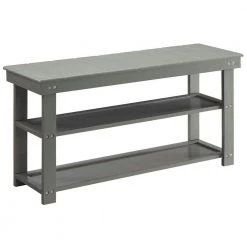 Oxford Gray Bench with Shelves 17 in. H x 35.5 in. W x 12 in. D by Convenience Concepts
