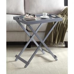Designs2Go 22 in. Gray Standard Rectangle Wood Folding Tray End Table by Convenience Concepts -Cheap Convenience Concepts Store gray convenience concepts end side tables s20 168 31 1000