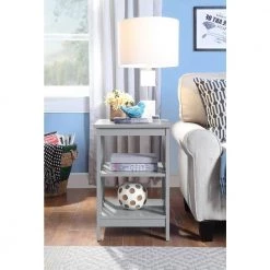 Mission 15.75 in. Gray Standard Height Square Wood Top End Table with Shelves by Convenience Concepts -Cheap Convenience Concepts Store gray convenience concepts end side tables s20 250 31 1000