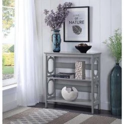 32.5 in. Gray Wood 3-shelf Etagere Bookcase with Open Back by Convenience Concepts -Cheap Convenience Concepts Store gray non lead based paint convenience concepts bookcases bookshelves s20 356 4f 1000