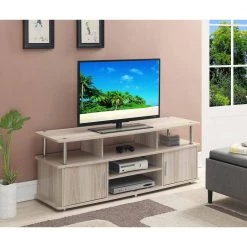 Designs2Go 59 in. Ice White Particle Board TV Stand Fits TVs Up to 65 in. with Storage Doors by Convenience Concepts -Cheap Convenience Concepts Store ice white melamine convenience concepts tv stands r5 239 c3 1000